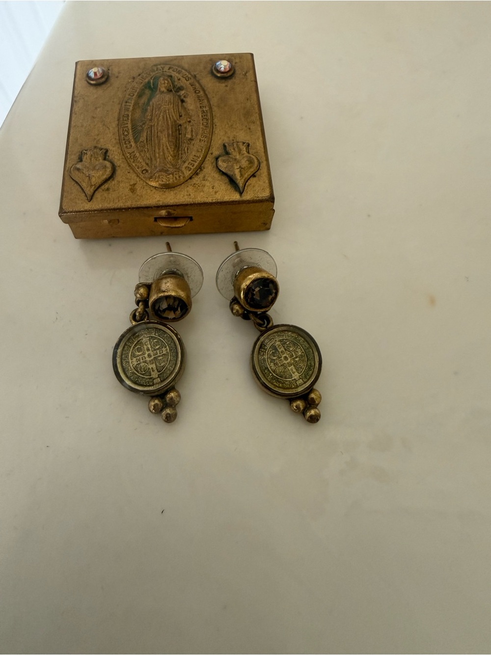 Virgins Saints & Angels Gold-Tone Saint Medal Drop Earrings